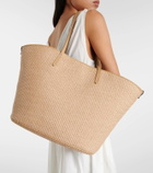 Brunello Cucinelli Medium leather-trimmed raffia tote bag