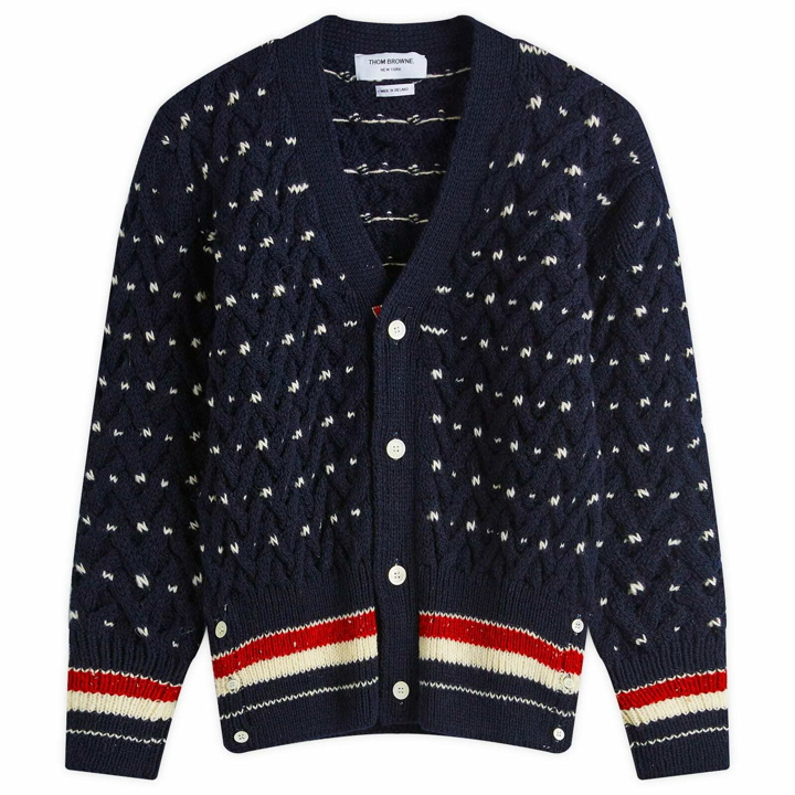 Photo: Thom Browne Men's Cable Knit Cardigan in Navy
