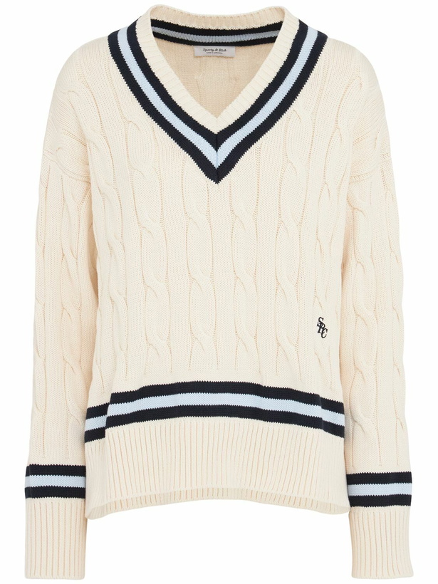 Photo: SPORTY & RICH Src Cable Knit Cotton V-neck Sweater