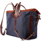 Bleu de Chauffe - Leather-Trimmed Denim and Cotton-Canvas Backpack - Blue