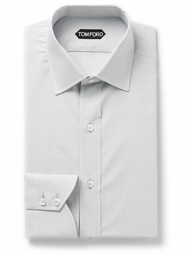 Photo: TOM FORD - Slim-Fit Cutaway-Collar Prince Of Wales Checked Cotton-Poplin Shirt - Gray