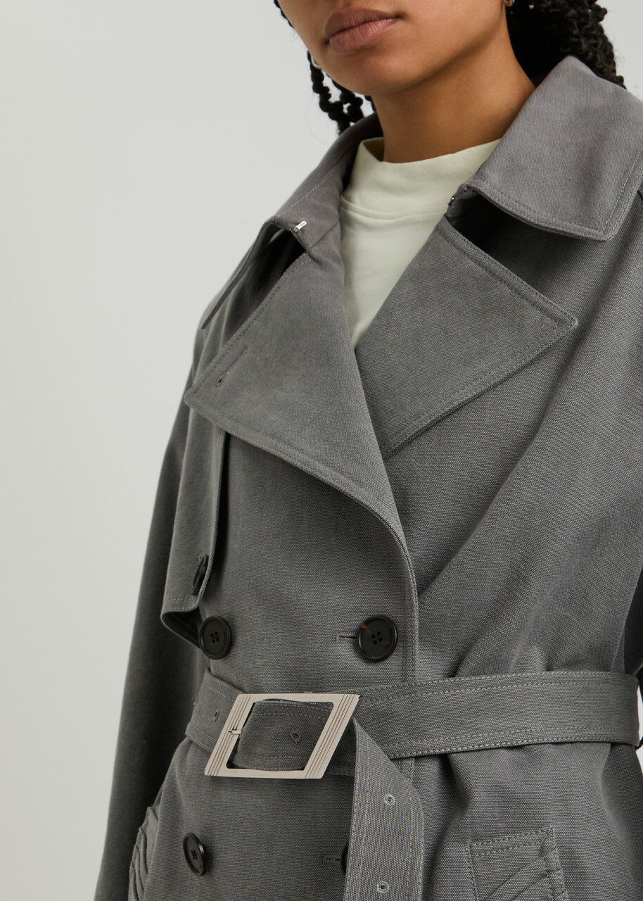 コート THE ATTICO Cotton trench coat Belted cotton canvas trench coat in grey - The Attico