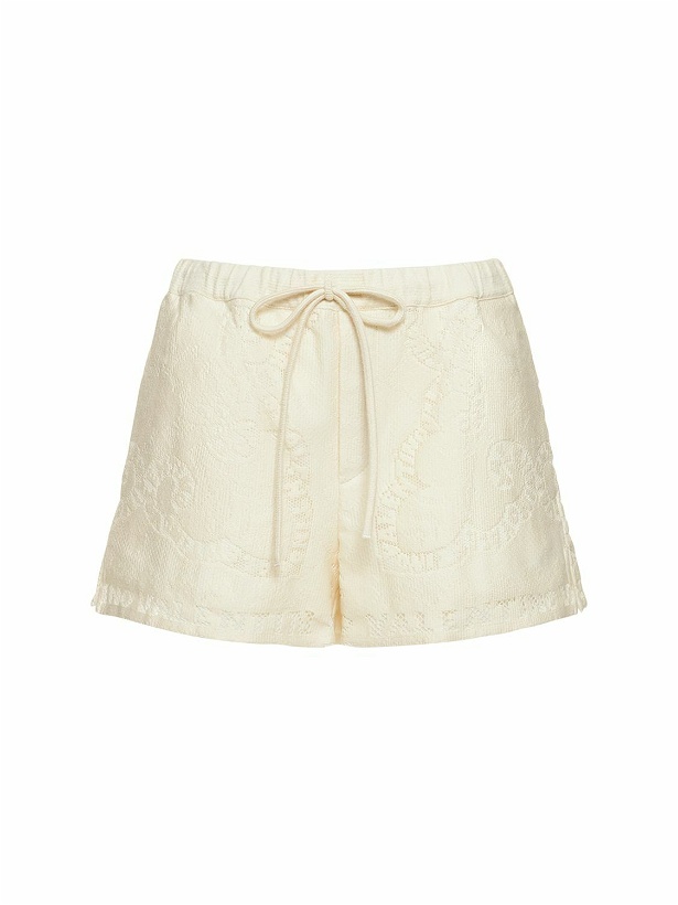 Photo: VALENTINO - Cotton Guipure Lace Mini Shorts