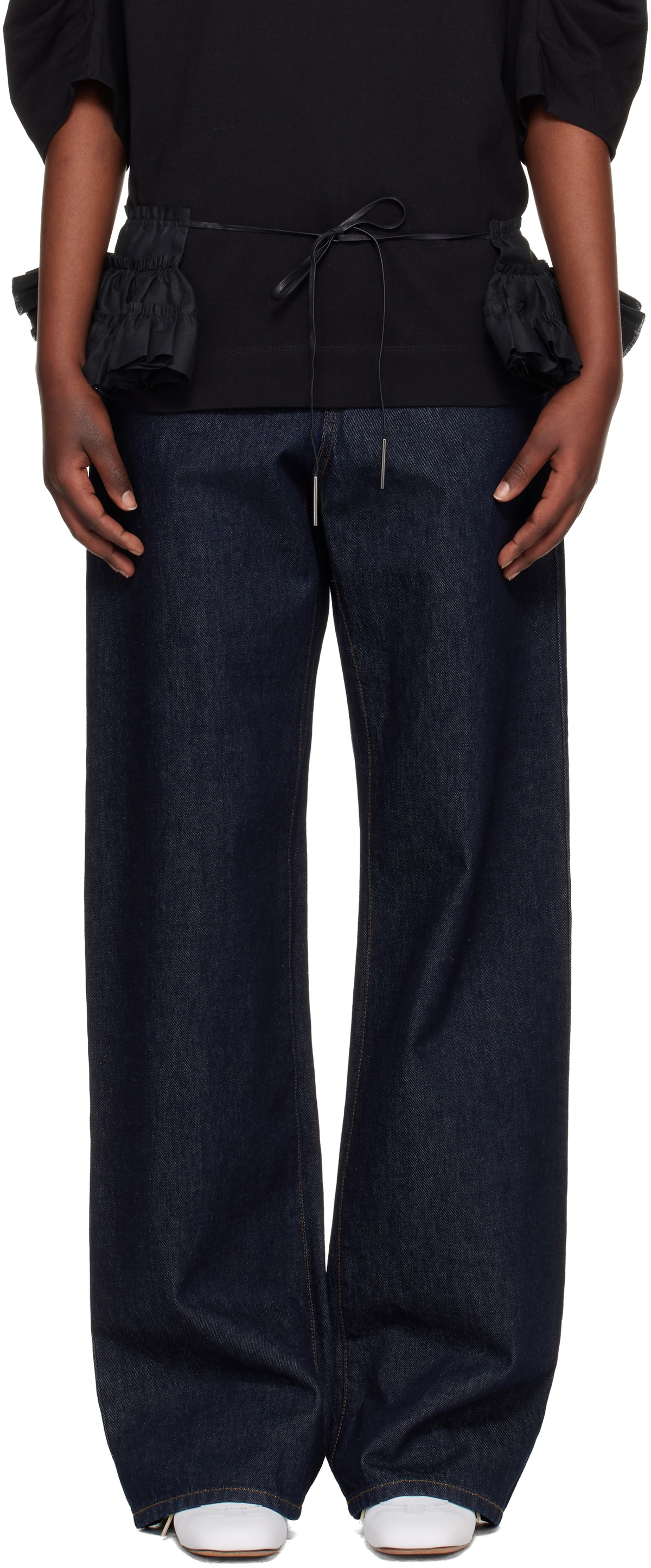 Dries Van Noten Black Ruffled Cotton Waist Belt