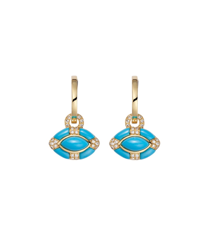 Photo: Shay Jewelry Riviera Petite 18kt gold huggie earrings with turquoises and diamonds