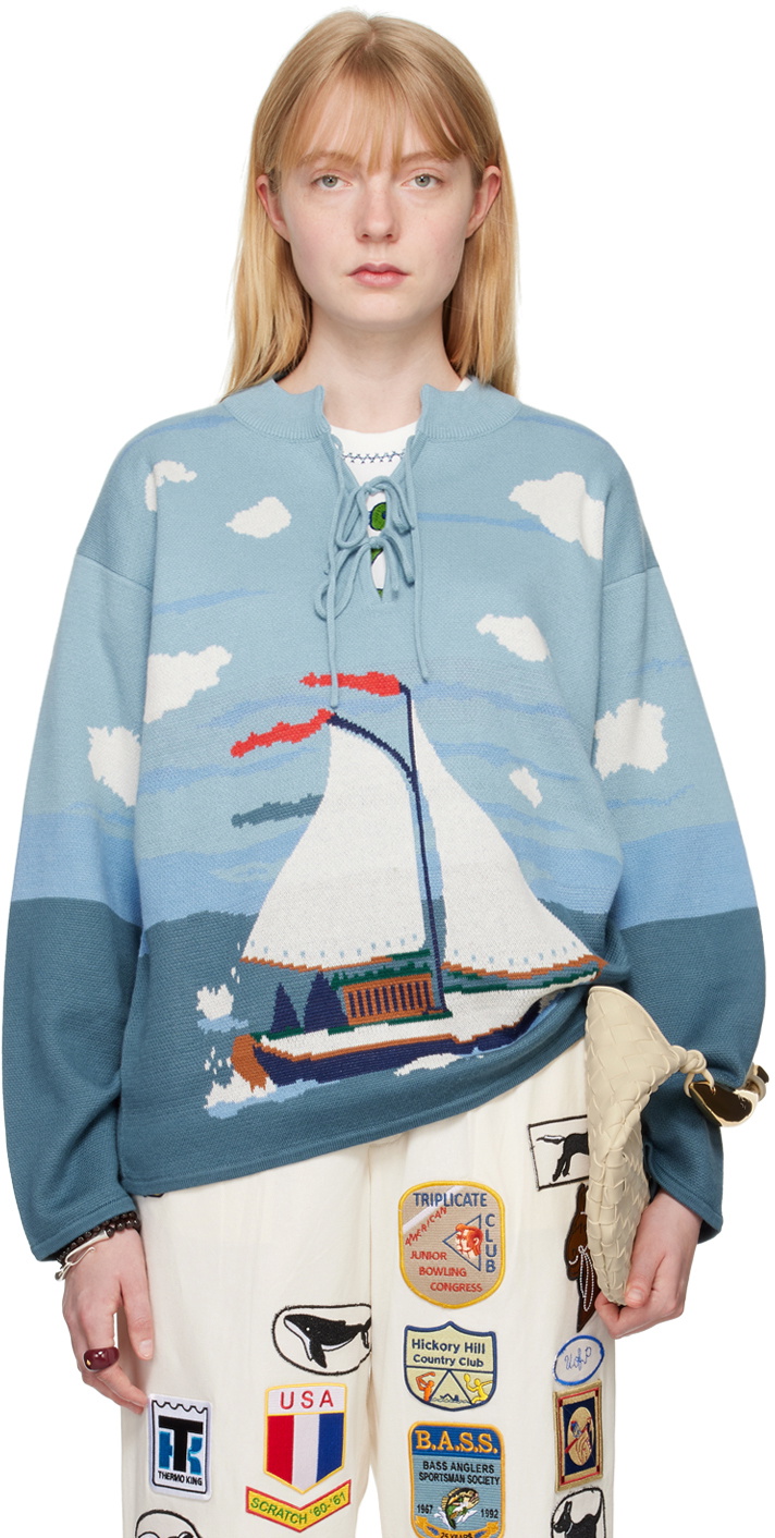 Bode Blue Pinafore Sweater