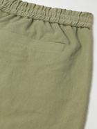 A.P.C. - Pieter Straight-Leg Pleated Cotton and Linen-Blend Trousers - Green