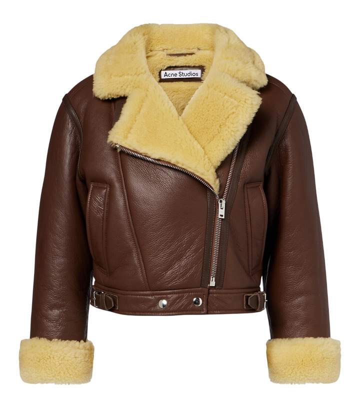 Photo: Acne Studios Shearling-trimmed leather biker jacket
