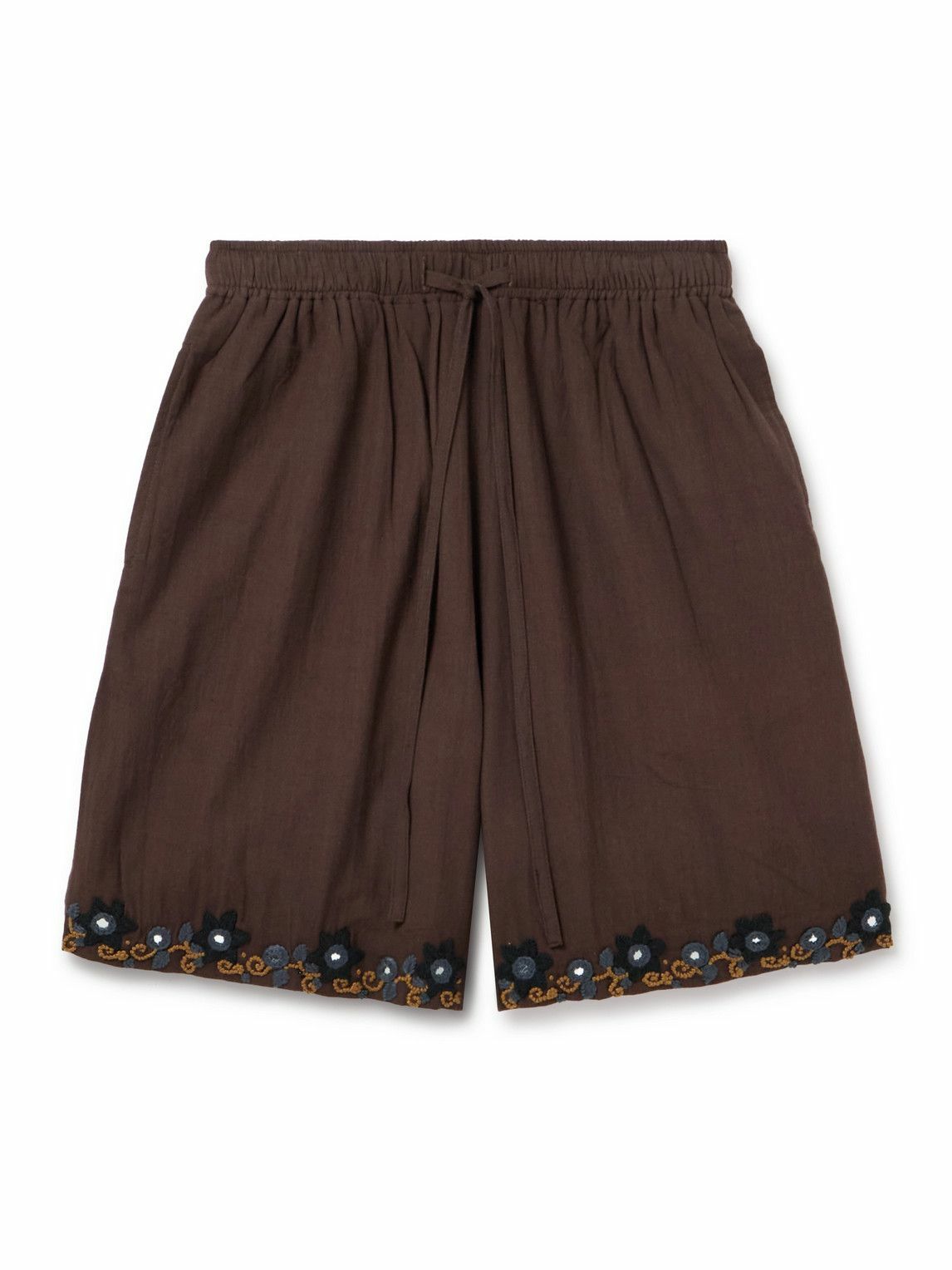 Kartik Research - Embellished Embroidered Cotton Shorts - Brown