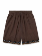 Kartik Research - Embellished Embroidered Cotton Shorts - Brown