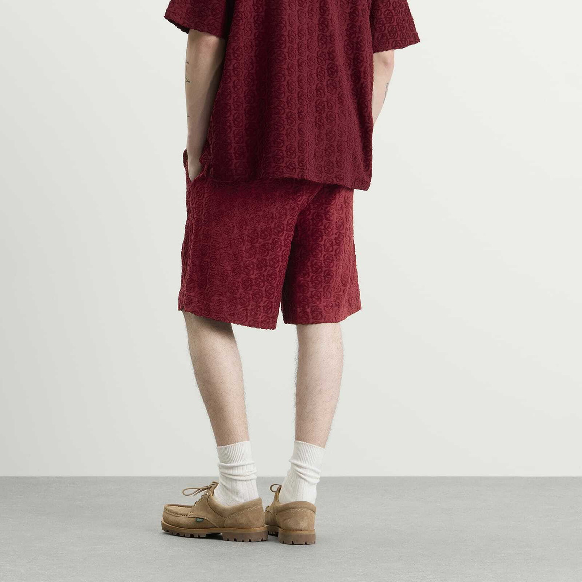 Drôle de Monsieur Men's Monogram Shorts in Wine