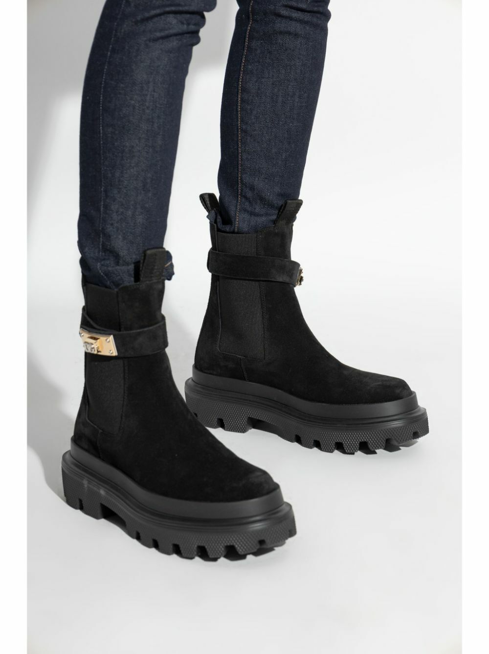 Dolce & Gabbana Dark Blue Deer Leather Mid Calf Boots Shoes