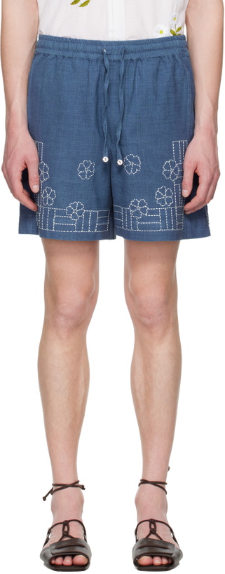 Photo: HARAGO Navy Embroidered Floral Shorts