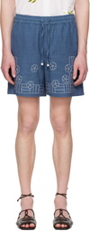 HARAGO Navy Embroidered Floral Shorts