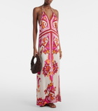 Poupette St Barth Mary printed halterneck satin maxi dress