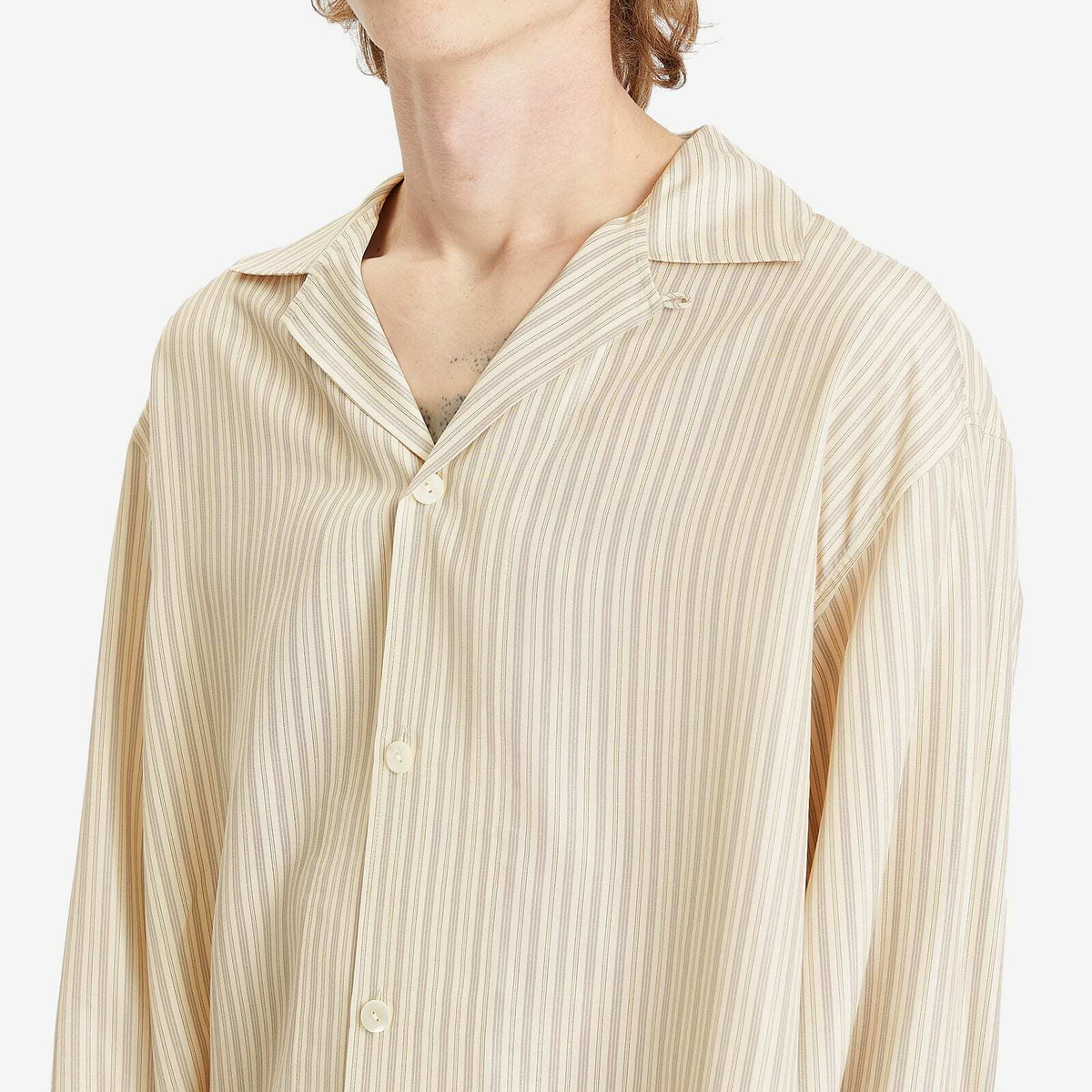 Róhe Men's Stripe Silk Vacation Shirt in Cream Heritage Stripe