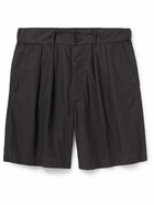 RRL - Hawkes Wide-Leg Pleated Cotton-Twill Shorts - Black