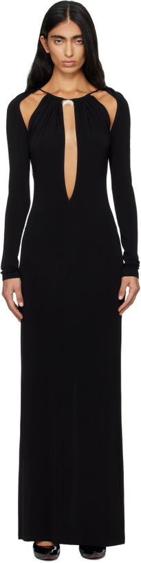 Photo: Marine Serre Black Draped Jersey Ls Maxi Dress