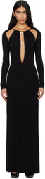 Marine Serre Black Draped Jersey Ls Maxi Dress