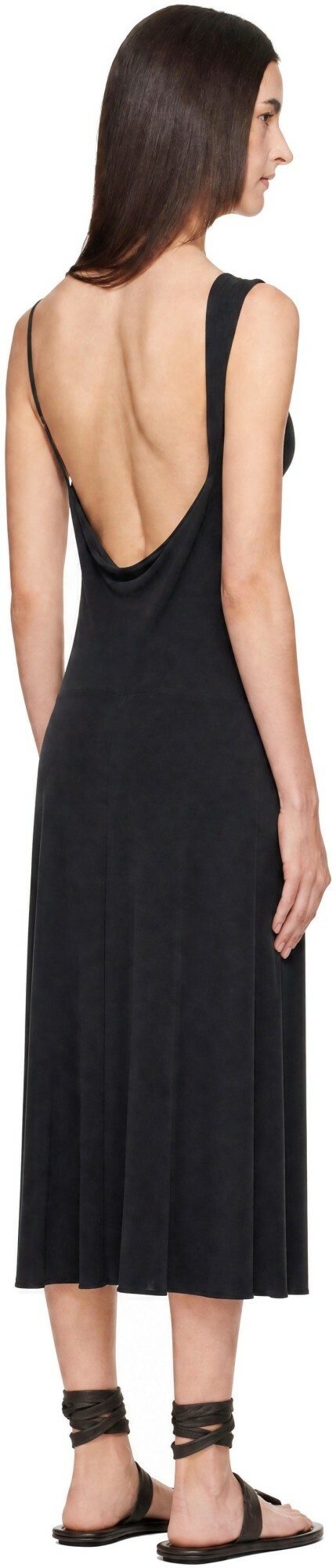 St. Agni Black Silk Drape Back Midi Dress