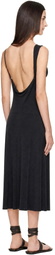 St. Agni Black Silk Drape Back Midi Dress