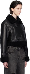 Juun.J Black Cropped Shearling Jacket