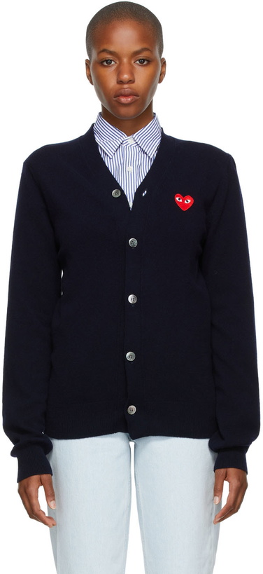 Photo: COMME des GARÇONS PLAY Heart Patch V-Neck Cardigan