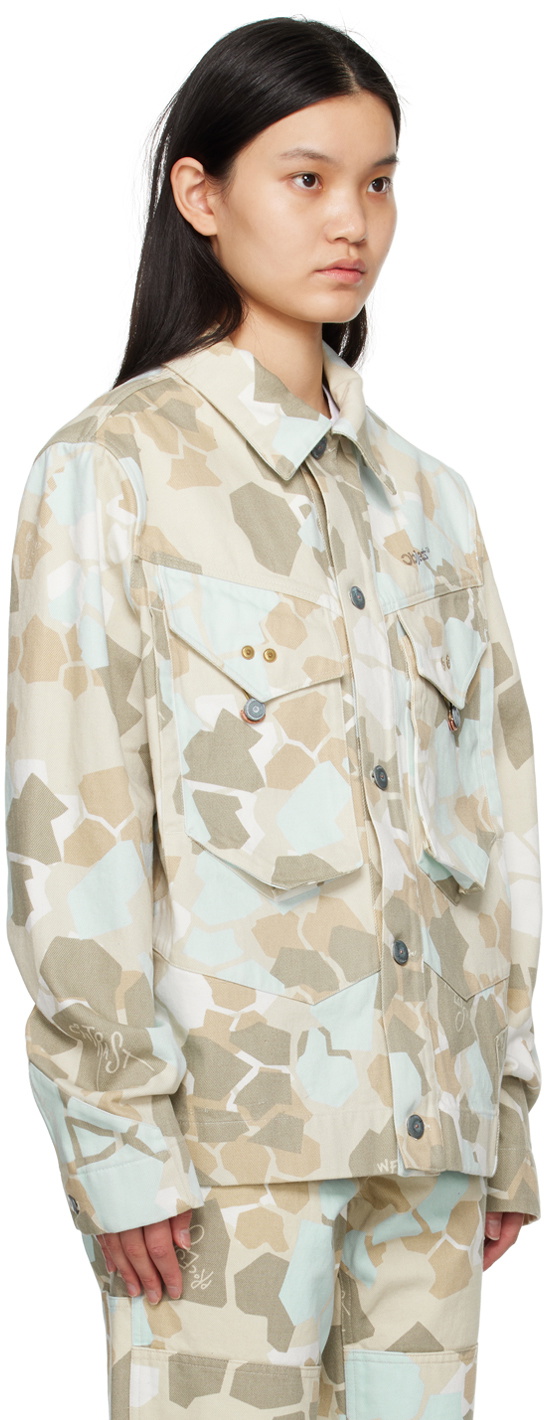 Objects IV Life Beige & Blue Camouflage Denim Jacket