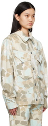 Objects IV Life Beige & Blue Camouflage Denim Jacket