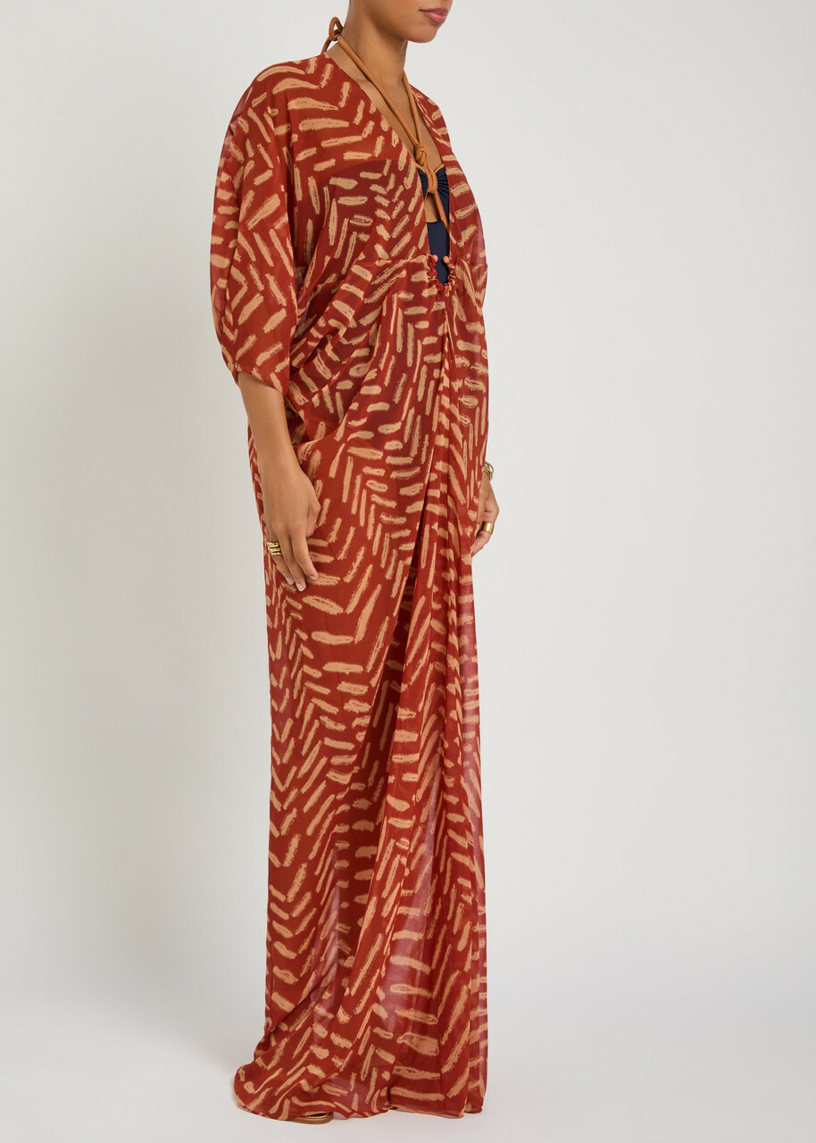 Johanna Ortiz Sensory Tapestry Patterned Georgette Maxi Kaftan Dress Red