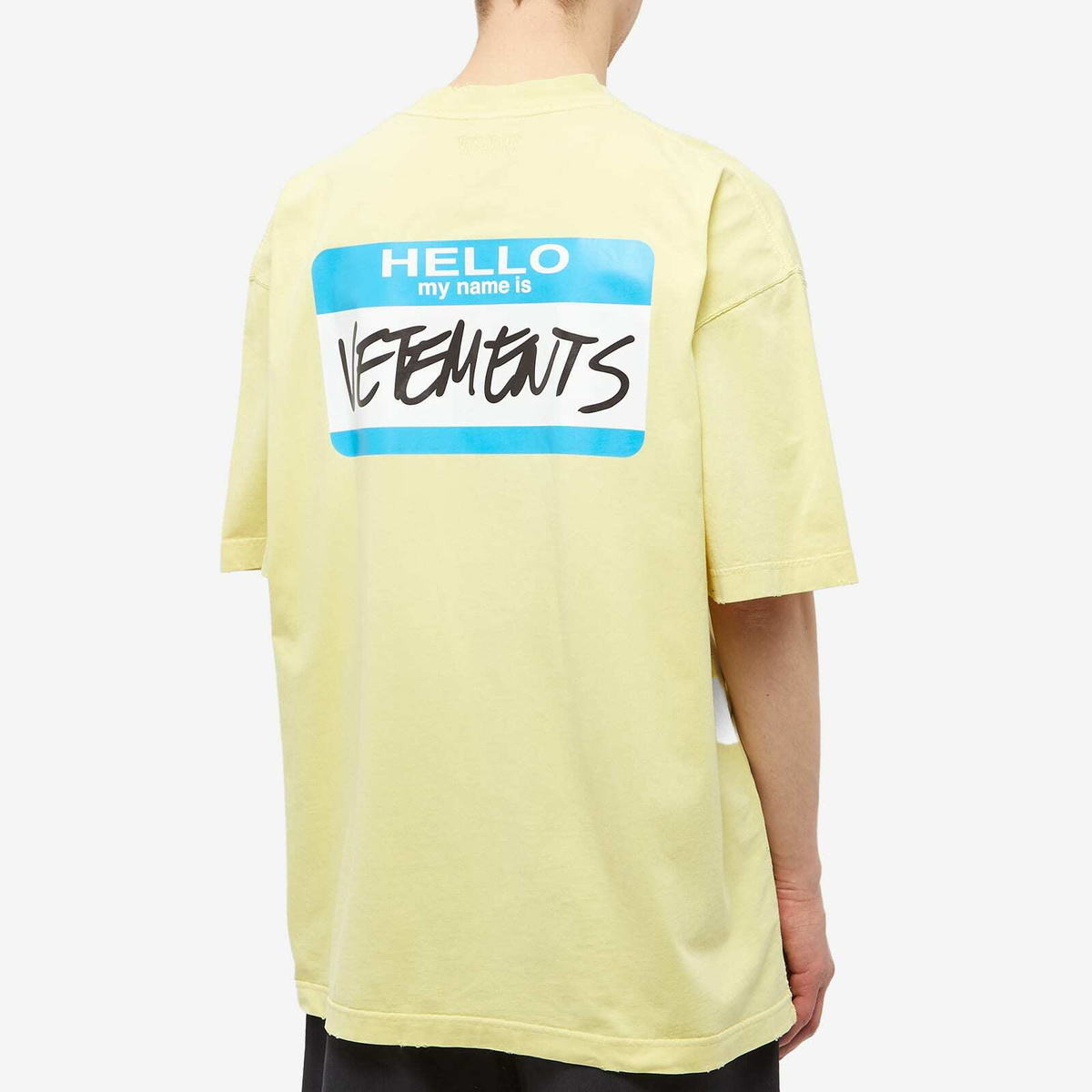 Vetements Men's My Name Is T-Shirt in Faded Yellow Vetements