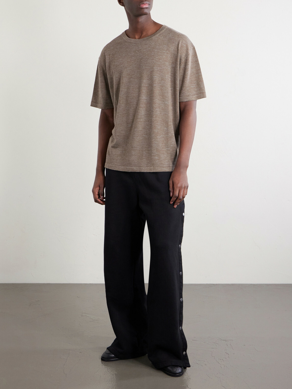 The Elder Statesman - Lenny Wool, Silk and Linen-Blend T-Shirt - Brown
