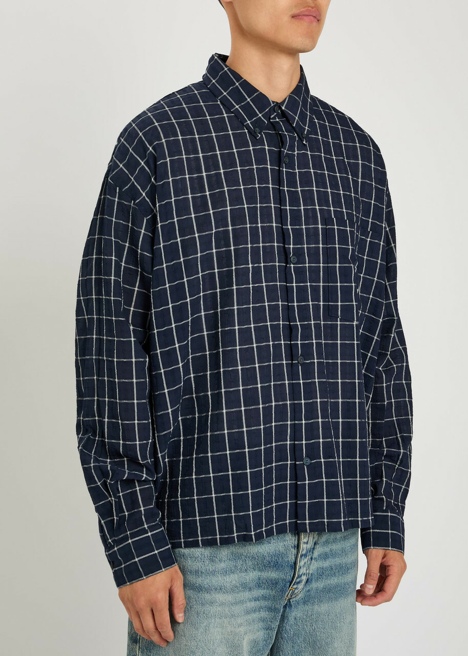 Won Hundred Maza Checked Cotton-blend Shirt Navy