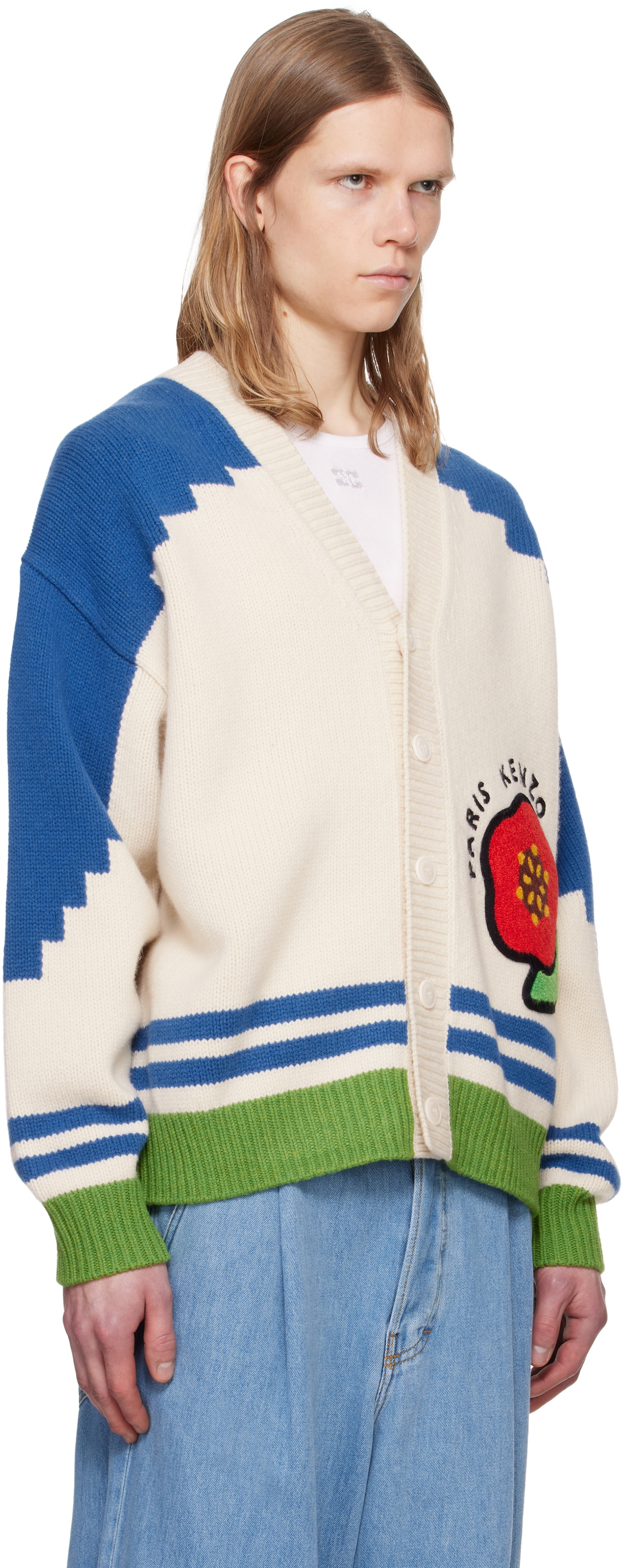 Kenzo Off-White & Blue Kenzo Paris 'KENZO Pop' Cardigan