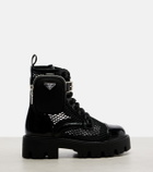 Prada Leather-trimmed mesh combat boots