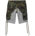 Greg Lauren - Camouflage-Print Cotton-Canvas Panelled Loopback Jersey Drawstring Shorts - Green