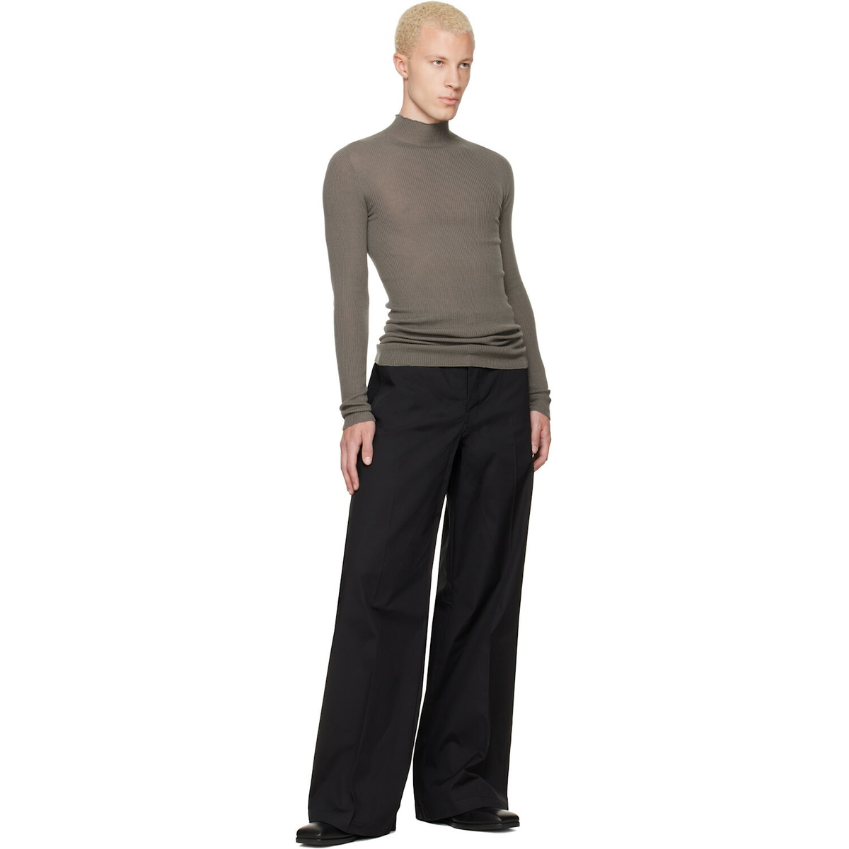 Rick Owens Gray Tower Ribbed Lupetto Sweater