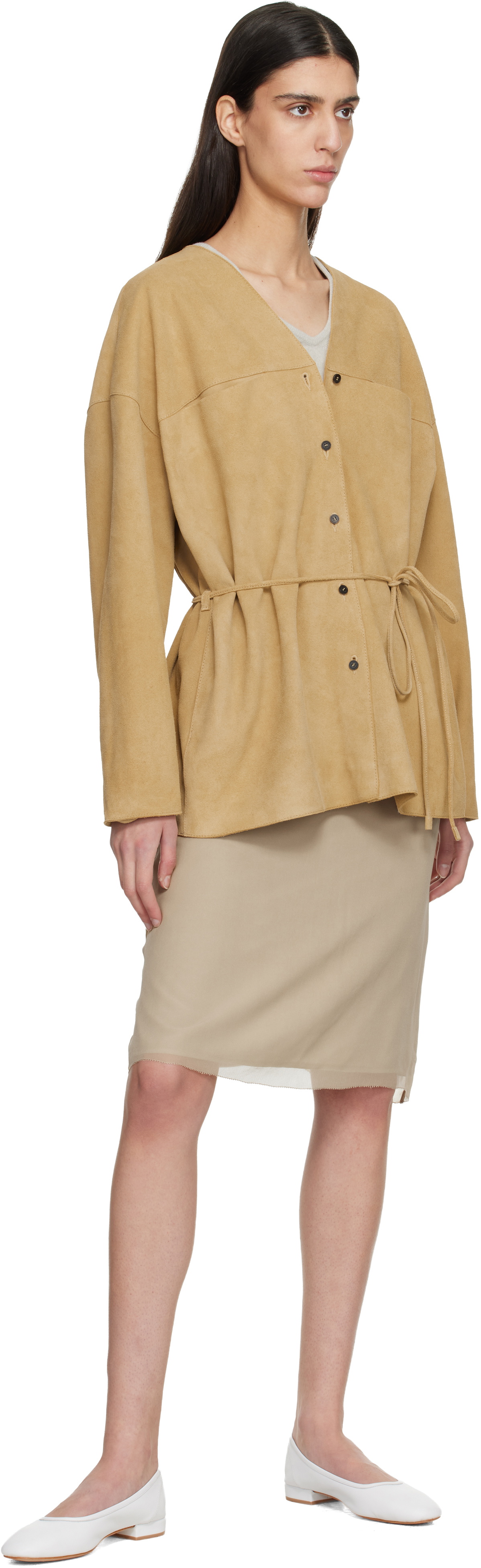 LE17SEPTEMBRE Tan Collarless Suede Jacket