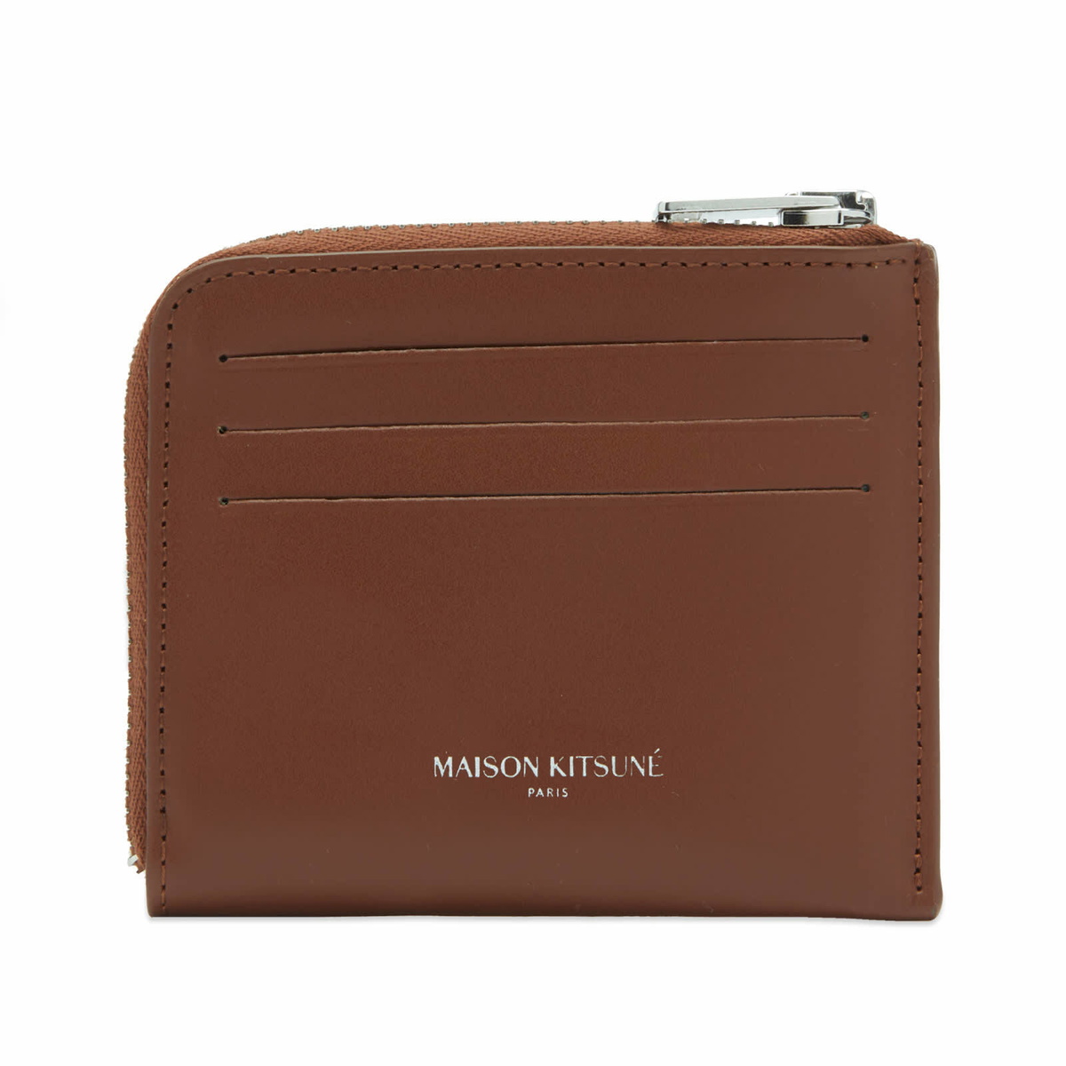 Maison Kitsuné Men's Fox Head Zipped Card Holder in Dark Brown 