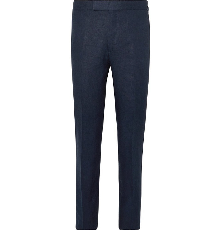 Photo: Kingsman - Navy Slim-Fit Linen Suit Trousers - Navy