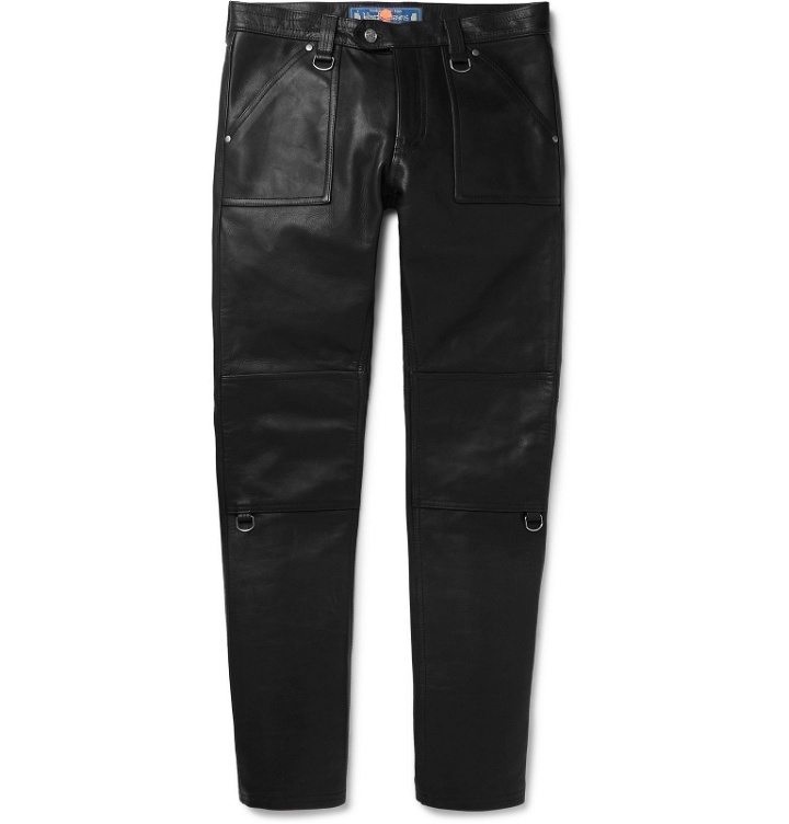 Photo: Blackmeans - Slim-Fit Panelled Leather Trousers - Black