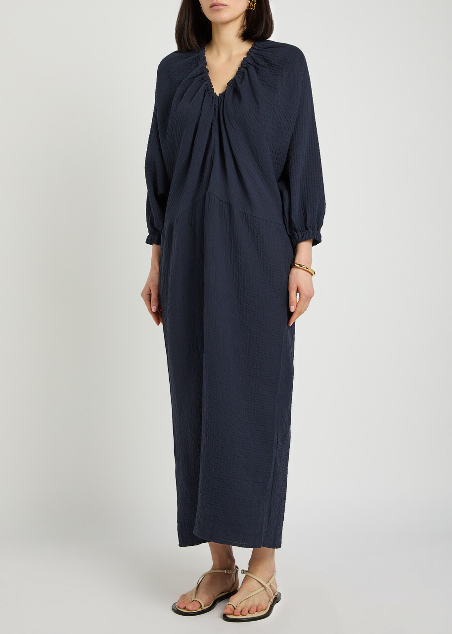 Akyn Cut-out Stretch-cotton Gauze Midi Dress Navy Akyn Akyn Cut-out Stretch-cotton Gauze Midi Dress Navy Akyn