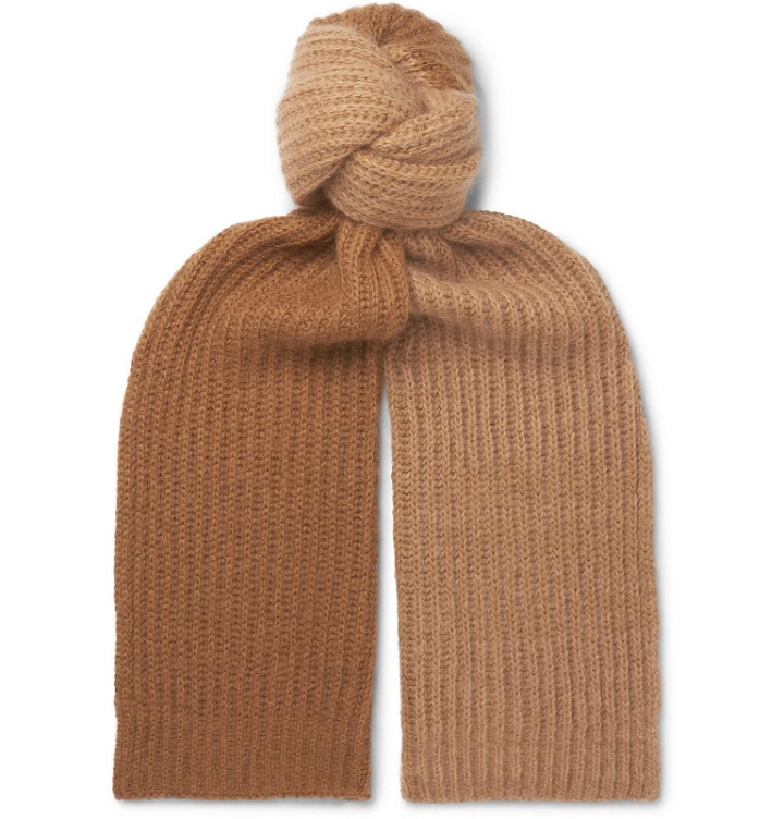 Photo: Mr P. - Colour-Block Ribbed Wool-Blend and Mohair-Blend Scarf - Brown