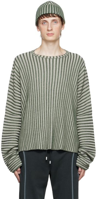 Photo: Eckhaus Latta Beige & Green Striped Sweater