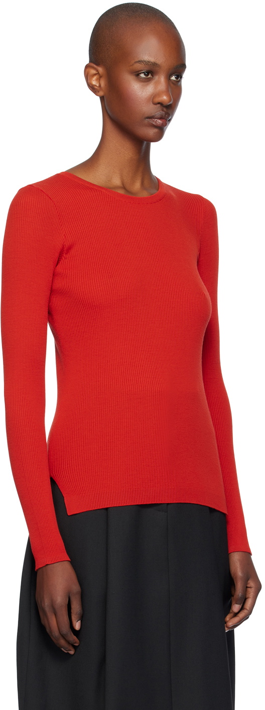 AURALEE Red Wool Soft Rib Crew Neck Sweater Auralee