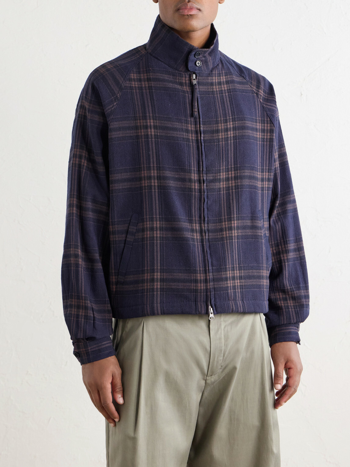 Kardo - Stanley Embroidered Checked Cotton Bomber Jacket - Blue