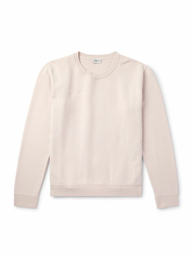 Photo: SAINT LAURENT - Logo-Embroidered Cotton-Jersey Sweatshirt - Pink