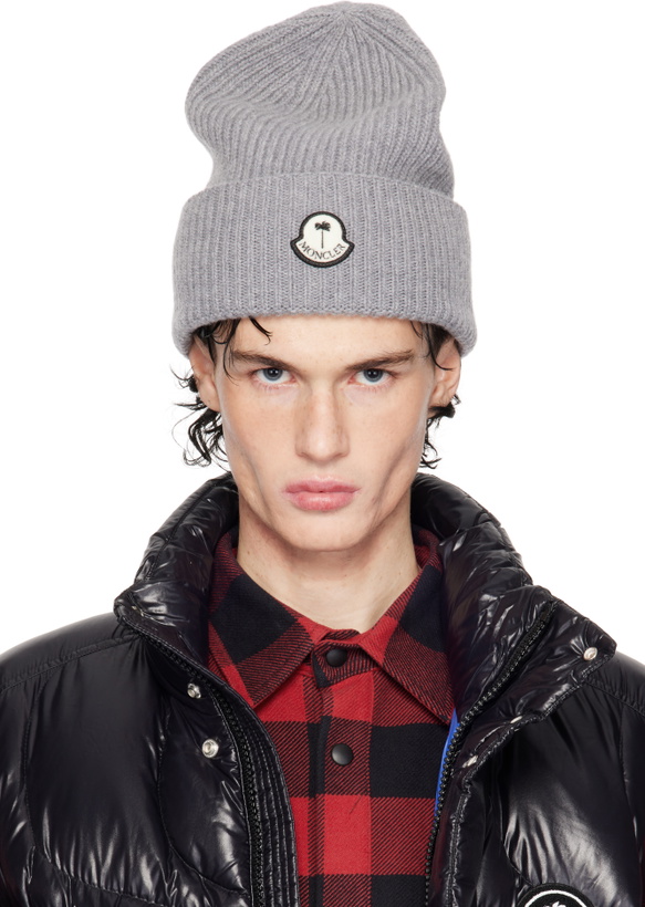 Photo: Moncler Genius Moncler x Palm Angels Gray Tricot Beanie