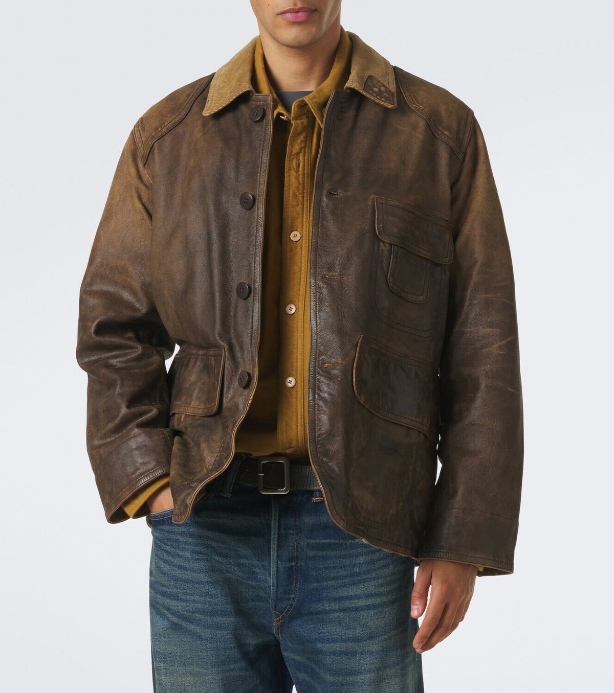 RRL Corduroy-trimmed leather jacket
