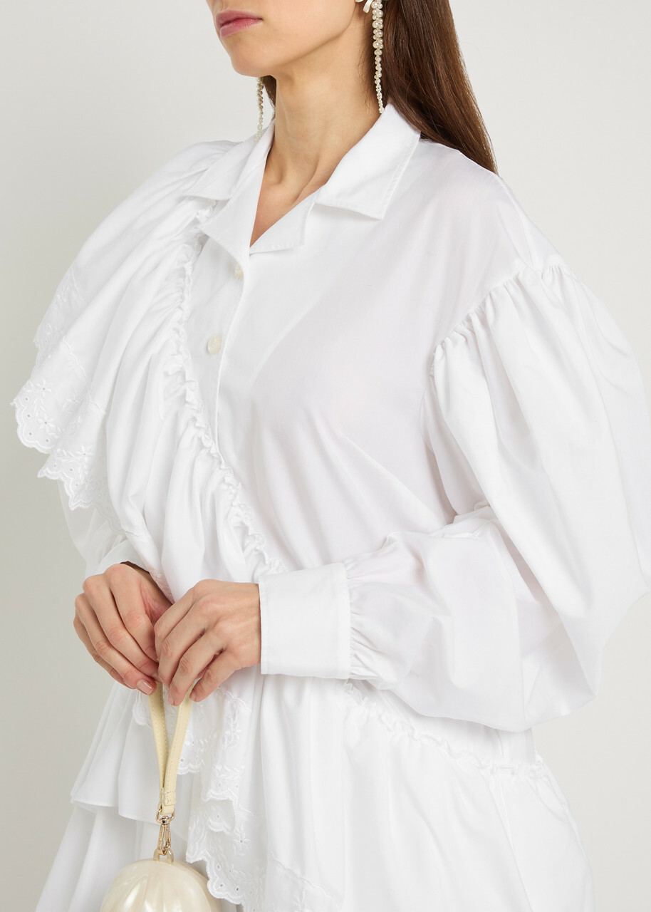 Simone Rocha Ruffled Cotton Midi Shirt Dress White